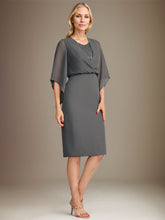 Sheath/Column V-Neck Knee-Length Lace Chiffon Mother of the Bride Dress With Sequins